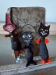 Halloween Ornies Handmade Set 3 Owl Witch Cat Bowl Fillers Ooak Primitives photo 2