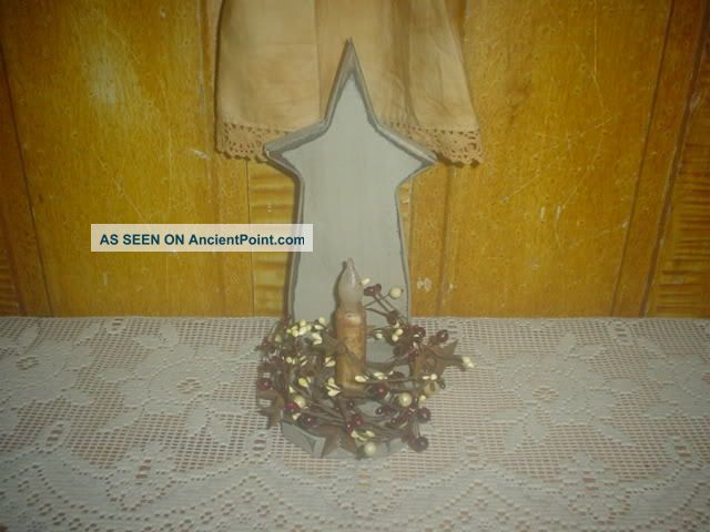 Primitive Wooden Star Taper Holder Grubby C.  Stick Ring Primitives photo