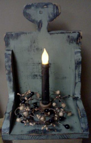 Primitive Colonial Candle Holder W/battery Candl +berry Ring. .  U Pick Color photo
