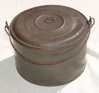 Antique Metal Lunch Pail Berry Bucket With Lid And Handle photo