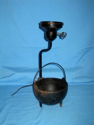 Antique/primitive/vtg Cast Iron Lead Melting Pot Lamp photo