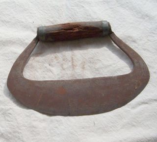 Antique Wood Handled Slicer Chopper Curved Knife Thick & Heavy Steel photo