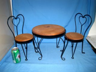 Miniature/childs Doll Victorian Iron & Wood/wooden Ice Cream Table & Chairs Set photo