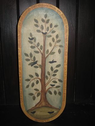 Large Primitive Country Folk Art Decorative Box - Biblical Verse And Tree Of Life photo