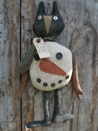 Primitive Grungy Twigs And Snow Cat Doll photo