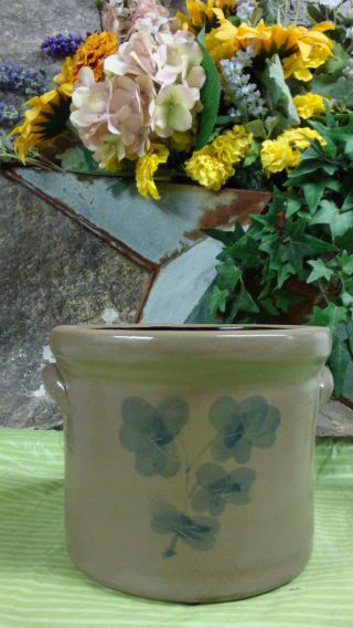 Primitive Stoneware Large Crock With Flower photo