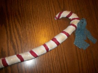 Primitive Cloth Candy Cane To Hang.  Has Calico Ribbon,  Mica.  About 13 In.  Tall photo