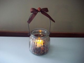 Country Lighted Glass Jar Battery Operated W/ Ribbon,  Pumpkin Potpourri & Hanger photo