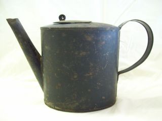 Antique Primitive Tin Tea Pot Water Oil Can Small Spout 1800s 19th Century Tole photo