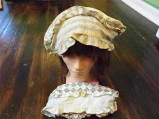 Adorable Pair Vintage Antique Cotton Print Bed Sleeping Bonnets Hats photo