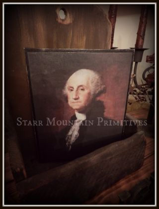 Primitive Early America Colonial George Washington Canvas Picture Cupboard Tuck photo