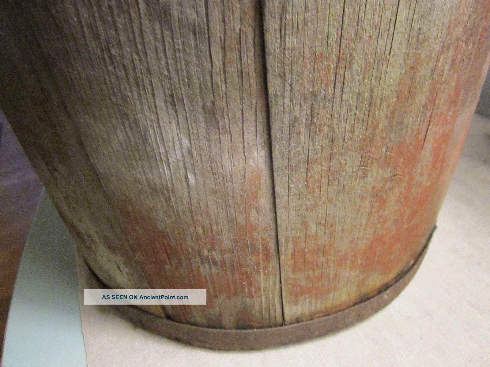 Primitive Sap Bucket/old Red Paint/old Green Paint Around The Top. Primitives photo