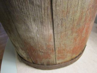 Primitive Sap Bucket/old Red Paint/old Green Paint Around The Top. photo