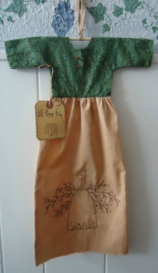 Primitive Decorative,  Tea Dyed,  Angel Motif,  Folk Dress Hand Made Doll photo