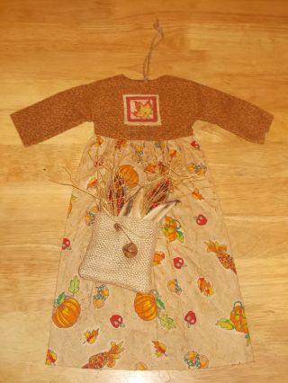 Primitive Folk Art Autumn Doll Dress & Corn Sack Cupboard Knob/peg Hanger Ornie photo