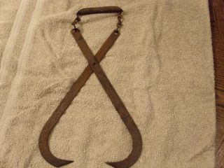 Antique,  Iron,  Ice Block Tongs,  Calipers,  Marked: Detroit,  Vintage Days Gone By: photo