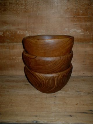 3/primitive Farmhouse Pantry Wooden/wood Dough Stacking Bowls~original Finish photo