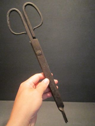 Antique 18th C Wrought Iron Scissor Pipe Ember Tongs Hearth Coal Tool Fireplace photo