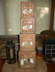 4 Vtg Dovetail Wood/wooden Nesting~stacking Pantry Boxes~fighting Cocks Roosters Primitives photo 7