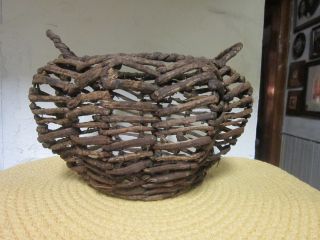 Pumpkin Shaped Woven Wood Basket photo
