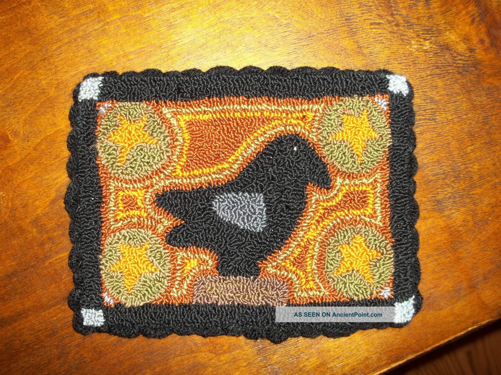 Primitive Punch Needle Mat Folk Crow And Stars Handmade Primitives photo