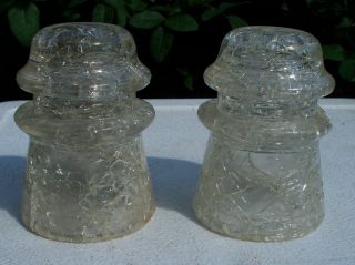 Two Vintage Hemingray 17 Crackle Glass Insulators Usa photo