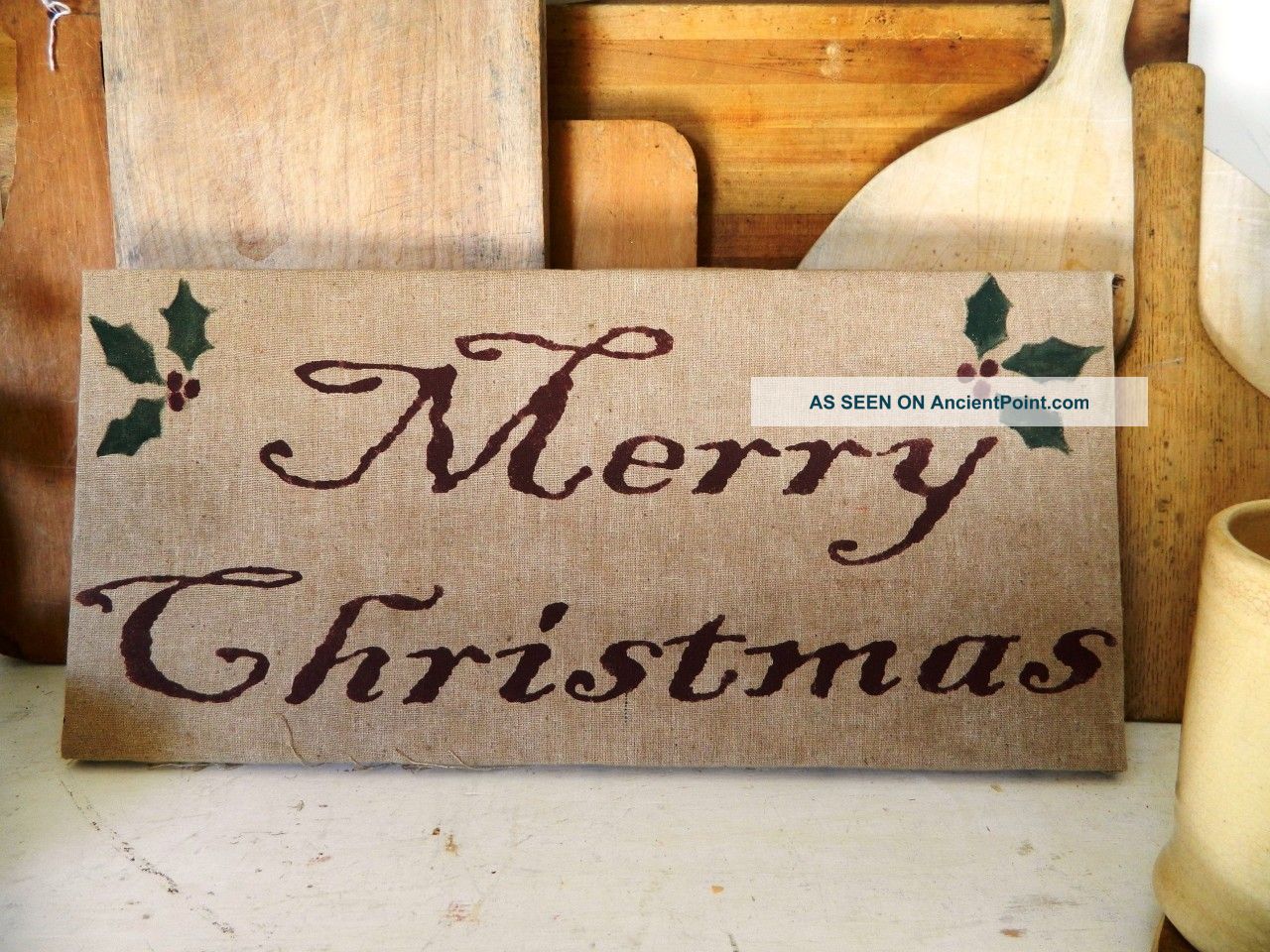Wonderful Primitive Handmade Merry Christmas Sign Primitives photo