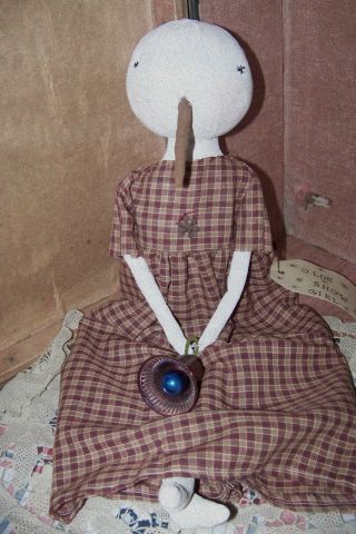 Early Primitive Olde Snowgirl Door Greeter Doll Ooak W~vintage Bell Snowman 20 