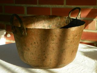 Large Antique Primitive Hand Hammered Copper Pot Cauldron Kettle - Lovely Patina photo