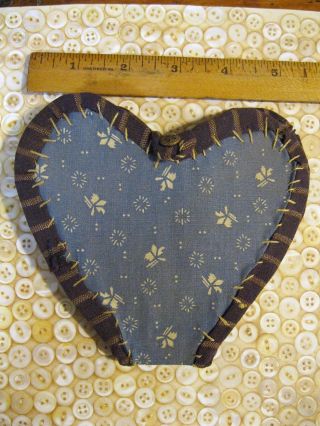 Early19thc.  Sm.  Heart Shape Sewing Kit - Blue Calico W/contents Heart Scissor Etc photo