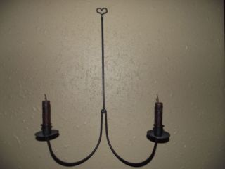 Primitive Country Farmhouse Iron Black Metal Heart Dual Candle Holder Sconce photo