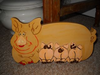 Country Pig & Piglets Wooden Wall Plaque Country Farm Pig Wood Wall Plaque photo