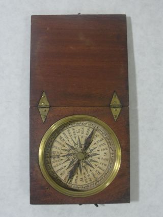 Antique Early 19thc Mahogany Personal Travel Pocket Compass Nr photo