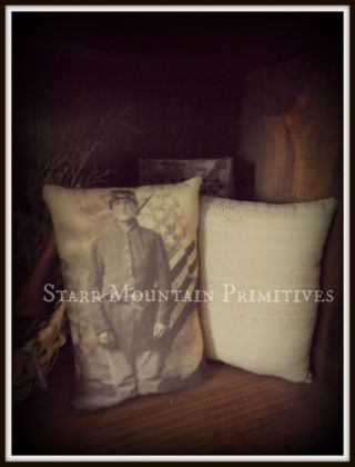 Primitive Early America Civil War Soldier & Constitution Pillow Cupboard Tuck photo