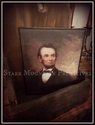 Primitive Early America Abe Abraham Lincoln Canvas Picture Cupboard Tuck photo