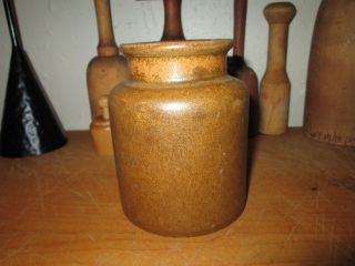 Primitive Farmhouse Country Crock Old Spicy Mustard Tone Great For Wood Spoons photo
