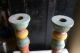 Primitive Antique Wooden Candlesticks Old Red,  Yellow,  Green Paint Primitives photo 3