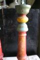 Primitive Antique Wooden Candlesticks Old Red,  Yellow,  Green Paint Primitives photo 4