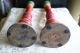 Primitive Antique Wooden Candlesticks Old Red,  Yellow,  Green Paint Primitives photo 5