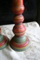 Primitive Antique Wooden Candlesticks Old Red,  Yellow,  Green Paint Primitives photo 6