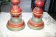 Primitive Antique Wooden Candlesticks Old Red,  Yellow,  Green Paint Primitives photo 7