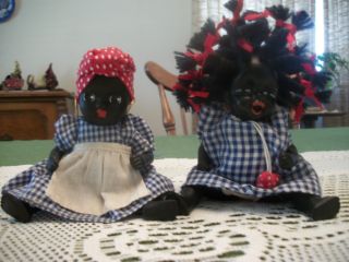 Two Antique Black Dolls - Porcelain photo