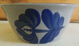 Vintage Salt Glaze Crock Cobalt Blue Flower Design photo