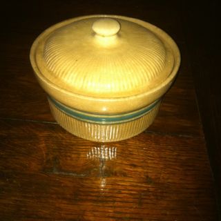 Antique Yelloware / Green Band Dish With Lid photo