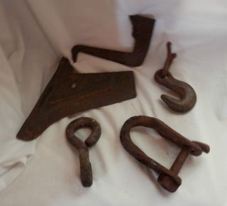 Antique Lot 5 Farm Tools Equipment Attachment Plow Head Hook Clevis photo