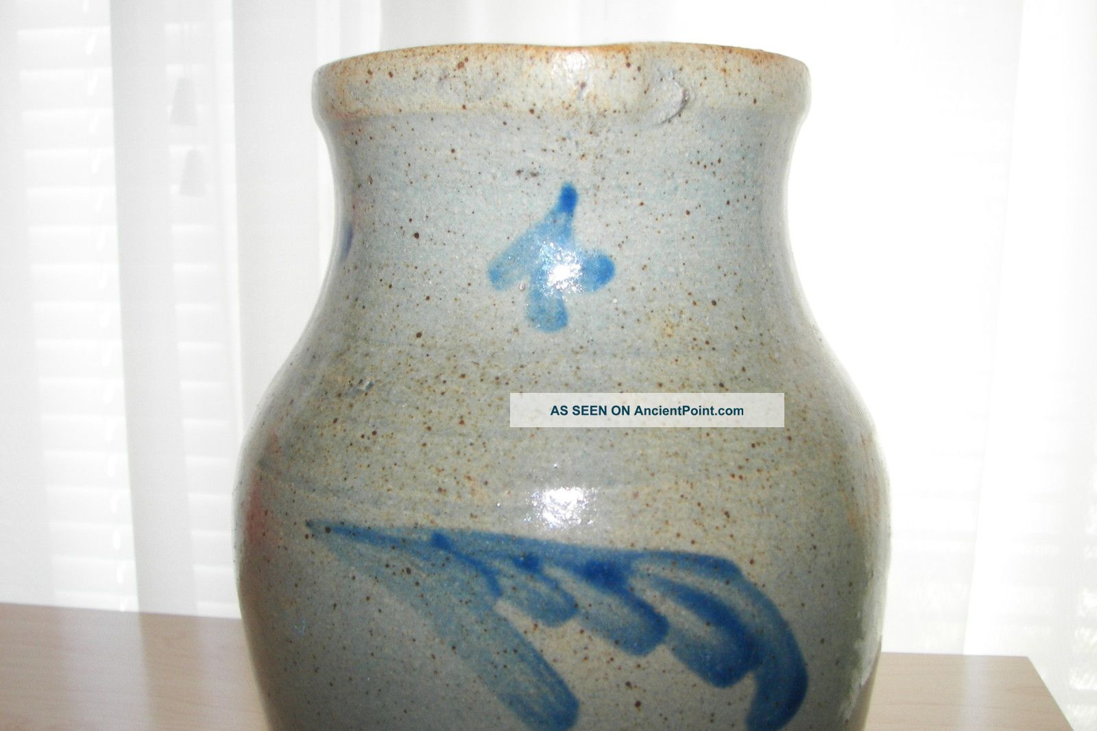 Antique Rare Stoneware Salt Glaze Pitcher Grey / Cobalt Blue Holds 11 Cups Primitives photo