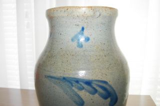 Antique Rare Stoneware Salt Glaze Pitcher Grey / Cobalt Blue Holds 11 Cups photo