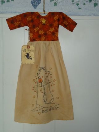 Primitive Decorative,  Tea Dyed,  Halloween Stitchery Dress,  Hand Made Doll photo