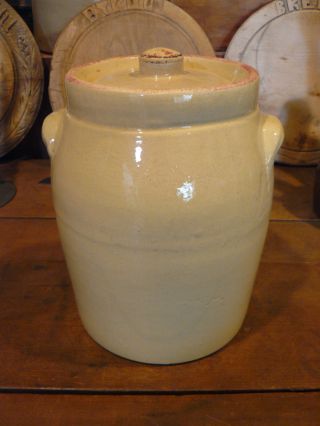 Old Stoneware Crock With Lid photo