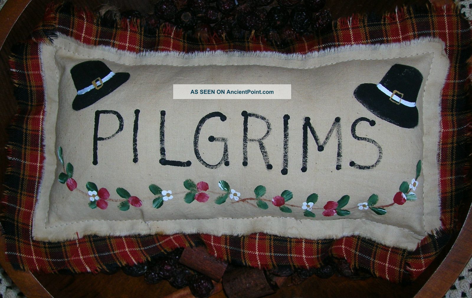 Primitive Thanksgiving Handpainted Shelf Sitter Pillow Wallhanging Pilgrim Tuck Primitives photo